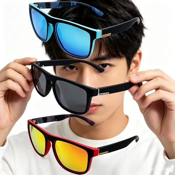 Lunettes de soleil sport polarisées UV400 personnalisables - Monture métal carrée hommes femmes