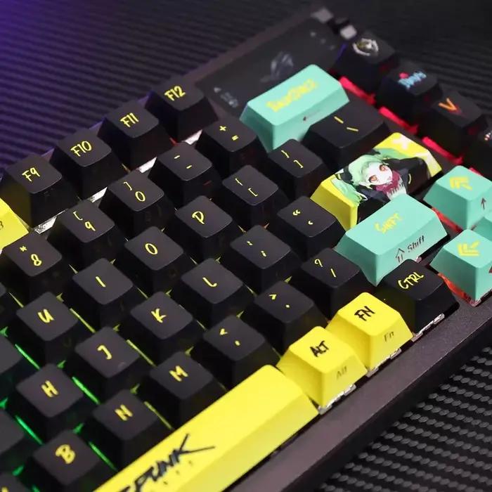 Capuchons de touches de clavier mécanique à 124 touches, thème Cyberpunk, profil Cherry PBT, personnalisés, personnalisés, gravé sur le côté, pour PC, cadeau