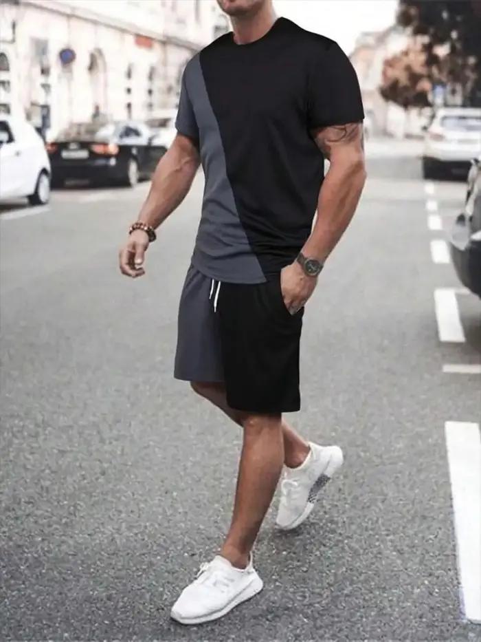 Ensemble T-shirt et short à col rond pour hommes
