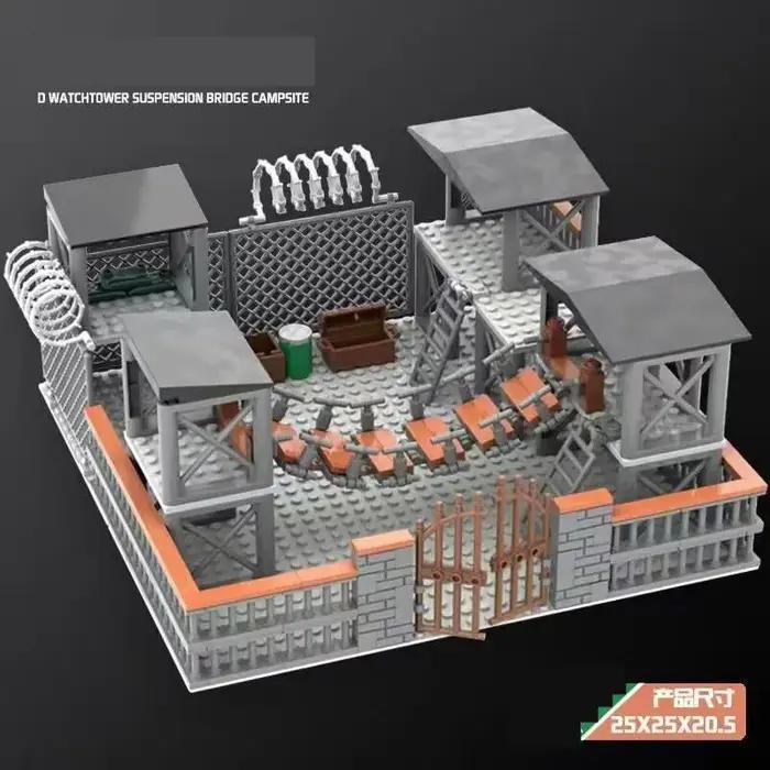 Ensemble de blocs de construction WW2 Suspension Bridge et Base Militaire pour passionnés d'histoire et amoureux de la construction complexes