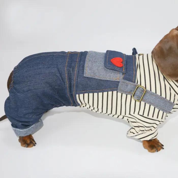 Vêtements à la mode pour chiens teckel, combinaison une pièce en coton et Denim, T-shirt à haute élasticité, pantalon pour chiens de saucisse en blaireau, printemps