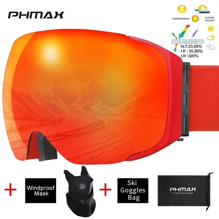 Lunettes de ski anti-buée avec lentille magnétique pour hommes et femmes