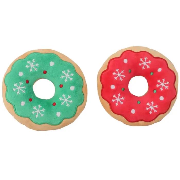 Noël chien en peluche bruit jouet à mâcher Santa Elk pain d'épice homme beignet chat chien série de noël dessin animé chien jouet en peluche grincement jouet