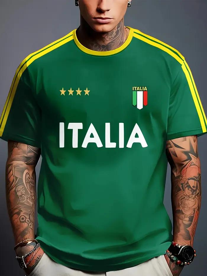 T-shirt orné du drapeau italien - adapté aux hommes et aux femmes - pour les activités estivales en plein air et les tenues de football - mode urbaine