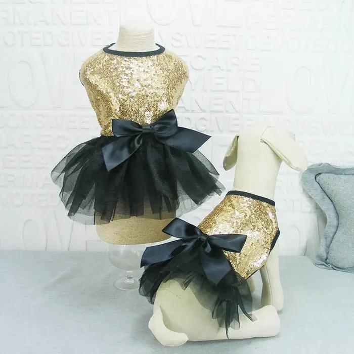 Robe de princesse élégante à paillettes pour petits chiens Style tutu avec nœud papillon Vêtements p