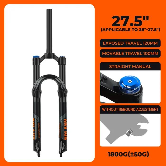 Fourche de vélo à suspension pneumatique en alliage de magnésium pour vélos de montagne et de route avec dégagement rapide et support frein à disque