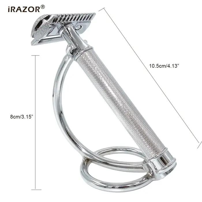 Rasoir de sécurité iRAZOR en laiton massif couleur argent pour rasage traditionnel et durable, rasoir homme, cadeau d'anniversaire ou de Noël, rasage du visage et du corps