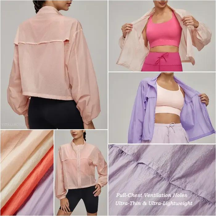 VITALINOVO Veste de sport légère à fermeture éclair pour femme Col montant Veste de randonnée coupe-