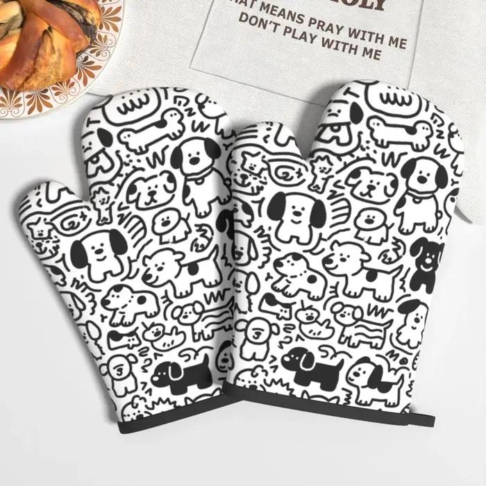 Ensemble de 2 gants de cuisine résistants à la chaleur avec imprimé chien de dessin animé pour la cu