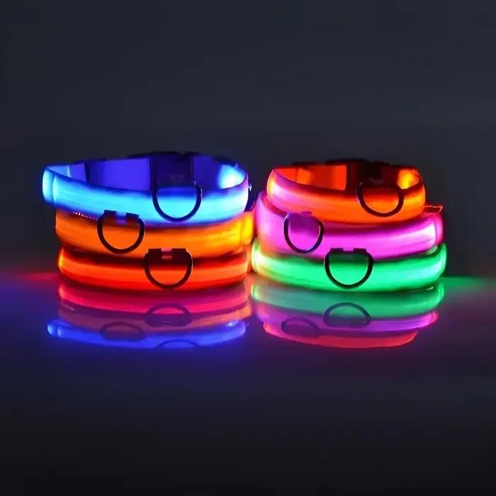 Collier pour chien en Nylon LED sécurité nocturne clignotant lueur dans la nuit laisse