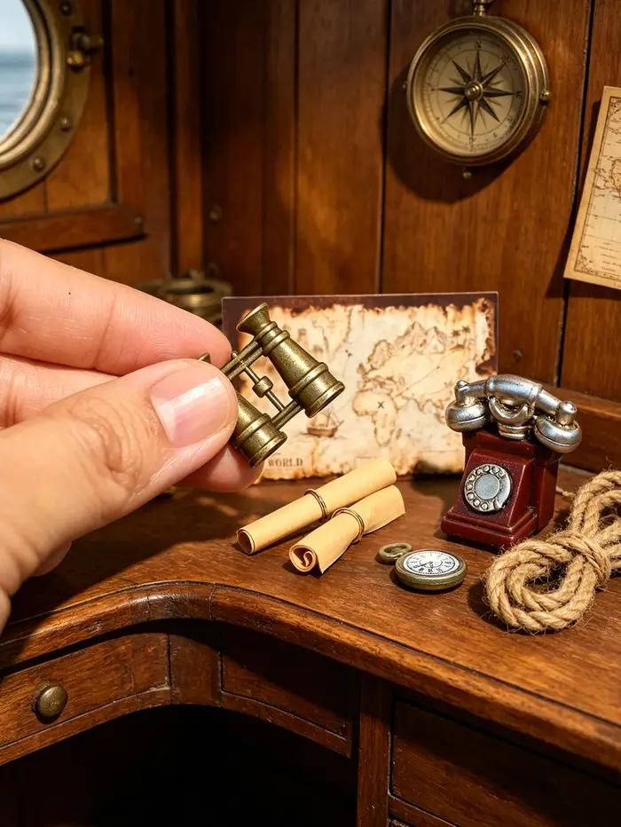 Ornements miniatures de chasse au trésor, téléphone miniature, carte de chasse au trésor miniature, télescope miniature, adaptés aux dioramas, maisons miniatures, décors de maisons de poupées, accesso