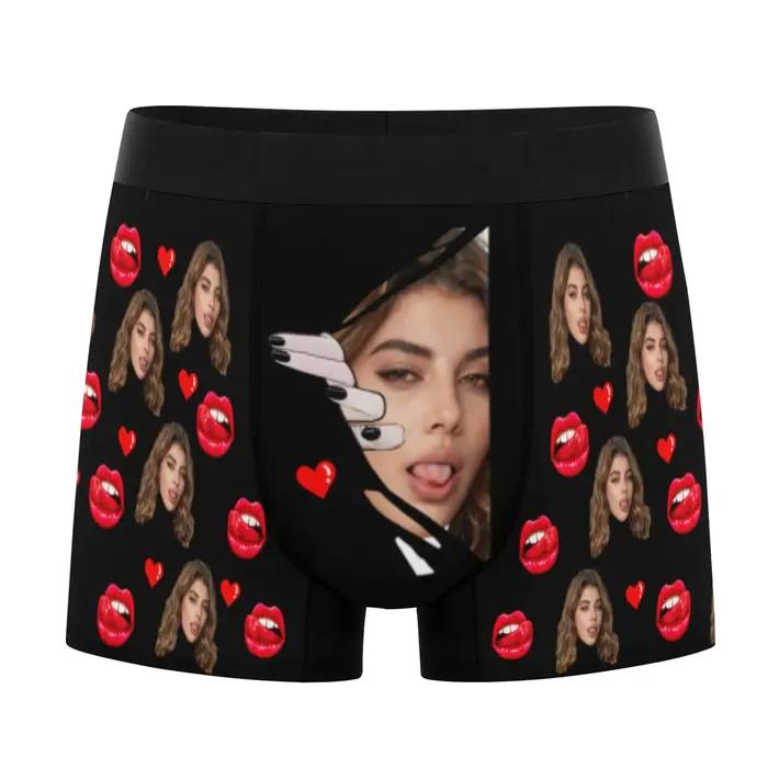 Boxers personnalisés avec photos du visage pour hommes sous-vêtements imprimés cadeau Saint-Valentin anniversaire mariage papa