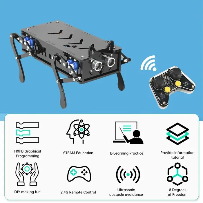 Kit de chien mécanique bionique à quatre pattes module de programmation graphique HXFB pour développement et télécommande kaki