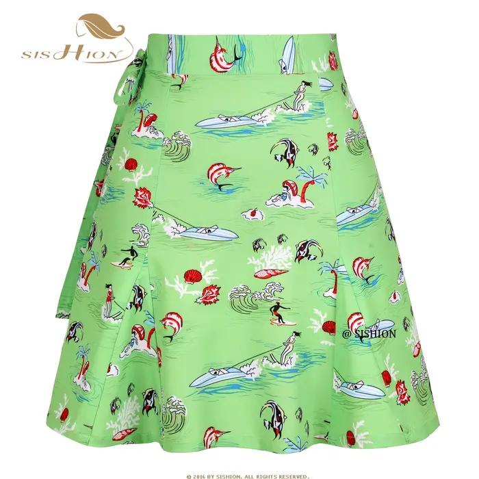 SISHION – jupe Sarong de plage, style Boho, Sexy, longueur aux genoux, verte, à envelopper rapidemen