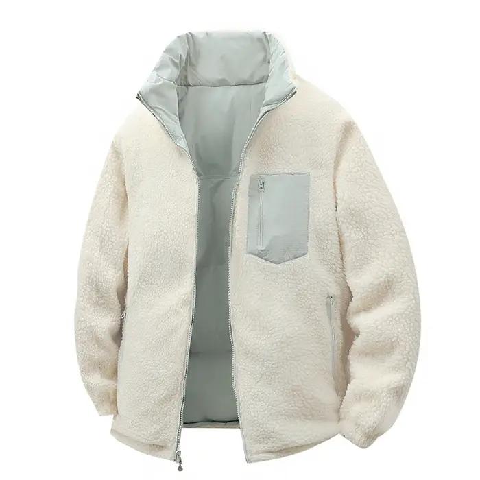 Veste d'extérieur rembourrée en coton et peau d'agneau Double face pour hommes