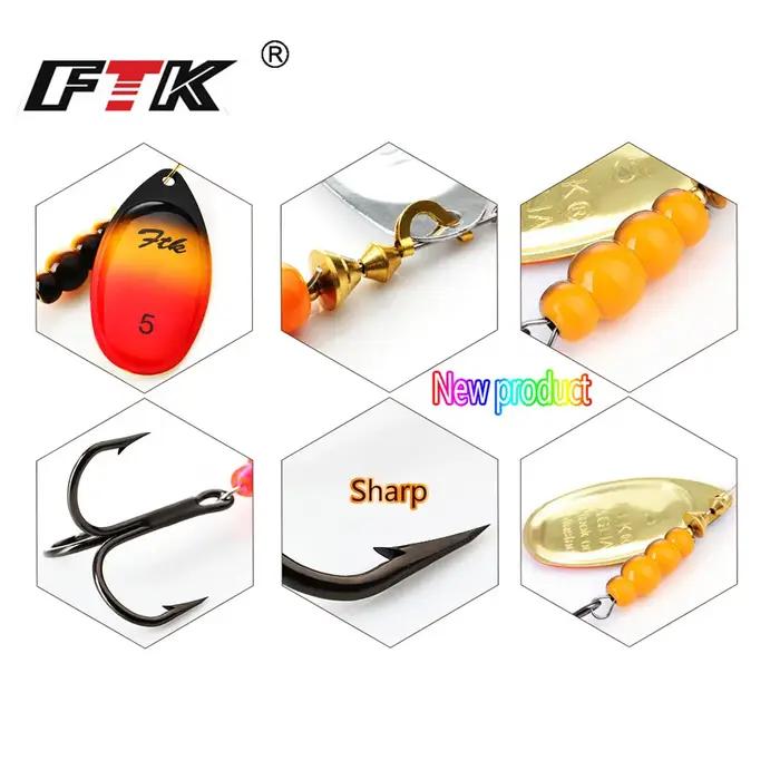 FTK 3.9g 4.6g 7.4g 10.8g 15g appât Spinner avec plumes triples crochets cuillère dure leurres de bar