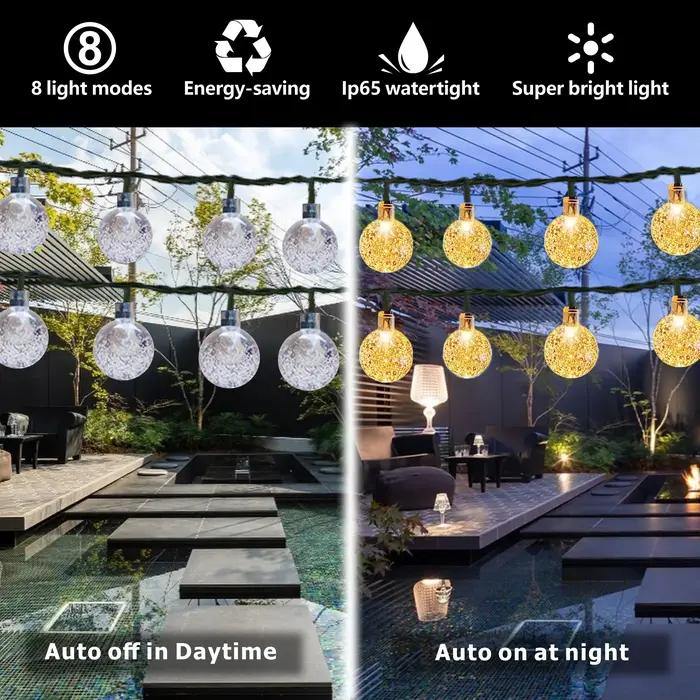 Guirlande solaire Globe en cristal IP65, 39 pieds, 100 LED, 8 Modes d'éclairage, lumières extérieure
