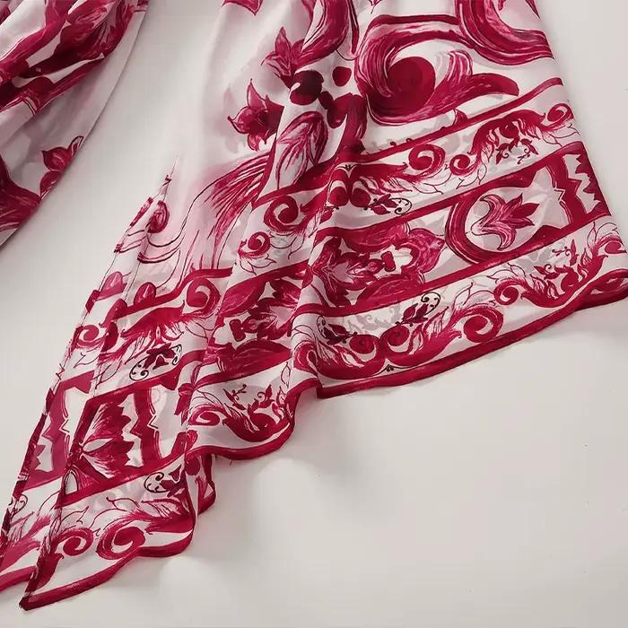 Robe de vacances à imprimé de porcelaine rouge bleu et blanc pour femmes, robe longue d'été, robe bo