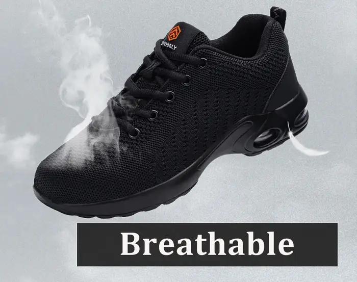 LARNMERM chaussures de sécurité pour femmes coussin d'air bottes de travail chaussure respirant léger bout en acier chaussures d'absorption des chocs