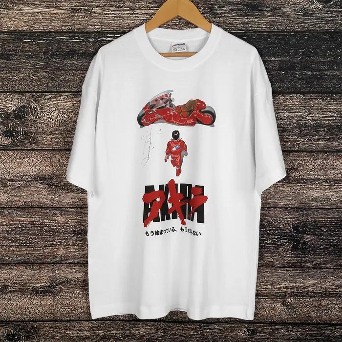 T-Shirt Akira en coton blanc homme style décontracté col rond motif dessin animé pour homme四季适用日常穿着白棉男式宽松Akira动漫图案T恤