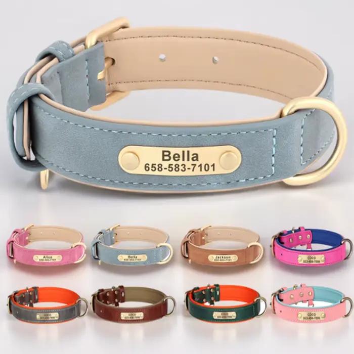 Collier de chien personnalisé en cuir PU gravé
