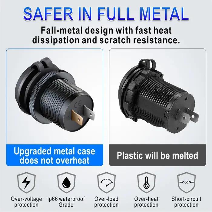 Tomada-Adaptateur de Port USB pour Voiture, Bateau, Marine, Camion, Moto, 12V, PD Type C et QC3.0