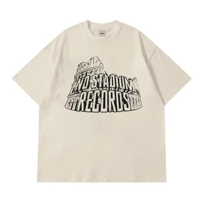 T-shirt pour homme NO STADIUM en coton, manches courtes, style oversize, imprimé vintage, streetwear Harajuku, mode coréenne