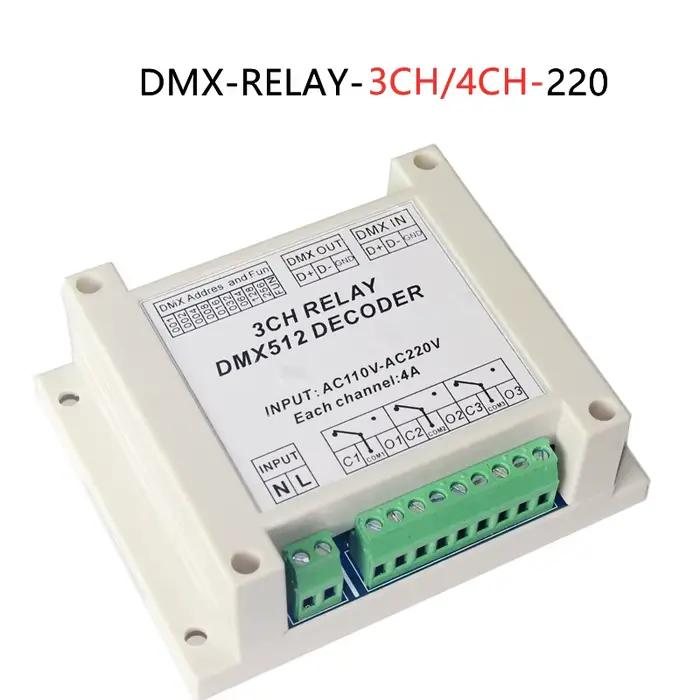 Décodeur de contrôleur AC110-220V, 1 pièce, bande lumineuse Led RGB DMX-RELAY-3CH/4CH-220 DMX512, re