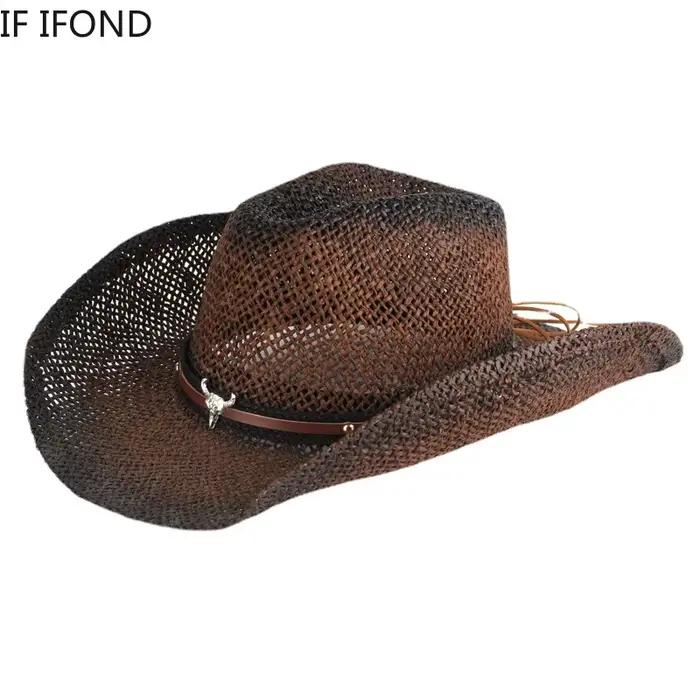 Chapeau de cowboy occidental pour hommes et femmes, tissé à la main, creux, été, extérieur, plage, s