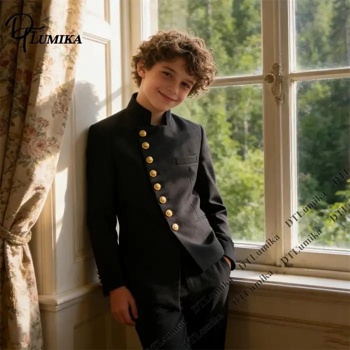 Costume de cérémonie élégant pour garçons avec col mandarin et boutons dorés – Idéal pour mariage