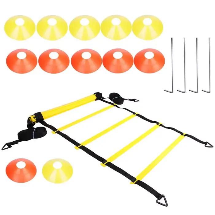 Goulotte d'échelle d'agilité pour athlètes avec cônes de marquage lumineux et parapluie de course pour entraînements de vitesse et d'équilibre en extérieur