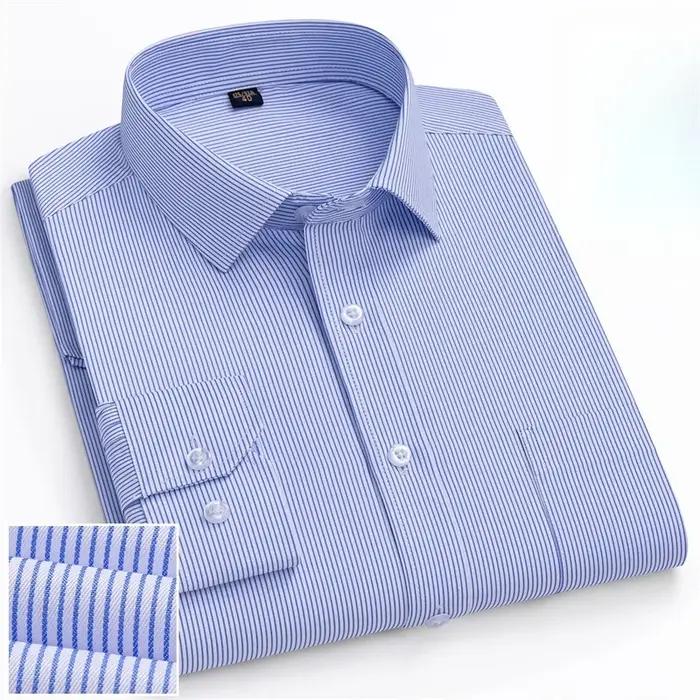 Chemise Formelle Homme Manches Longues Couleur Unie Rayée Mode Business Poche Blanche