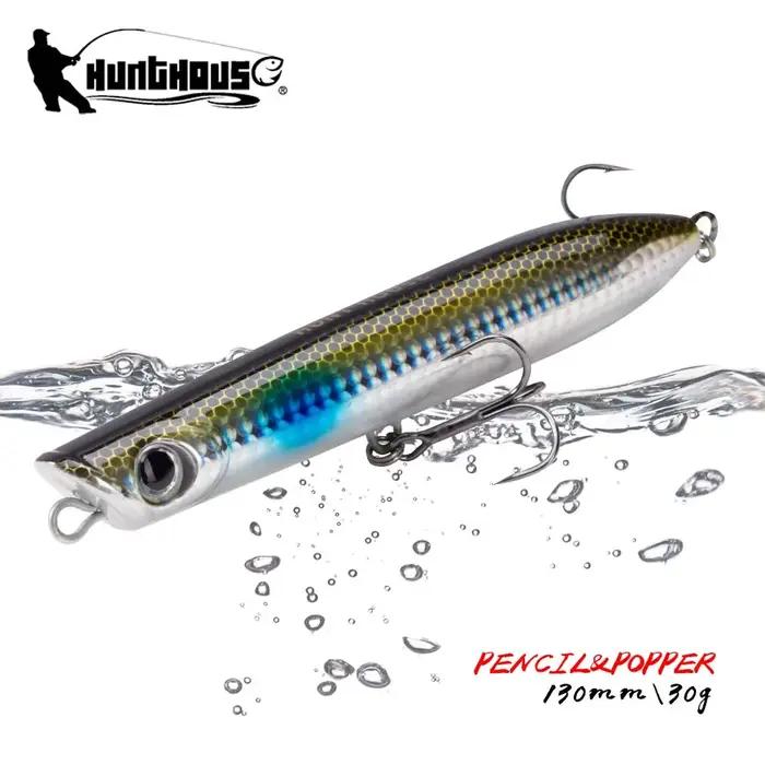 Leurre de pêche Hunthouse Surface Popper 130mm popper dur pour thon et bar rayé en eau de surface océanique pour pêcheurs amateurs et professionnels