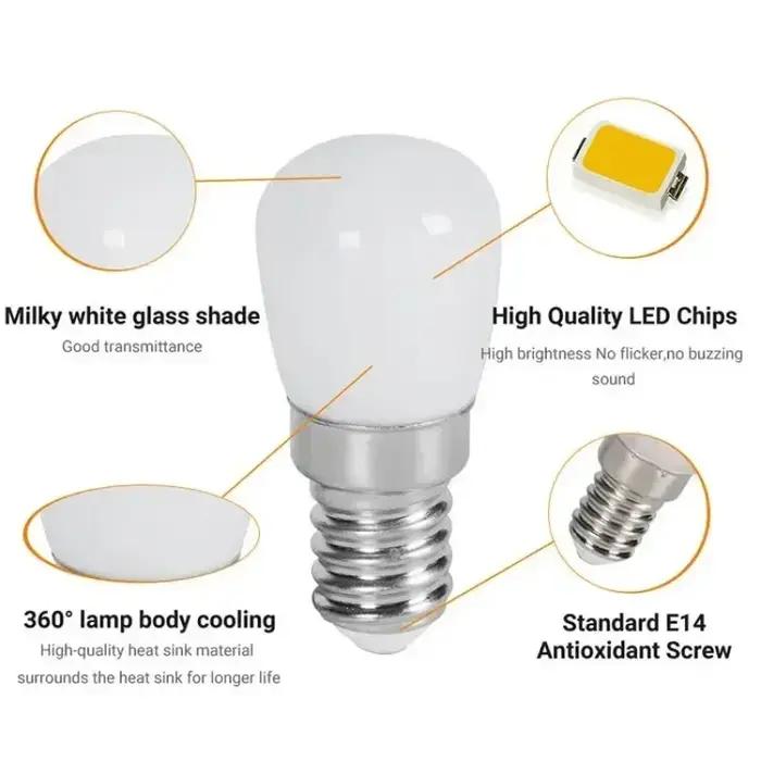 10/2 pièces E14 E12 220V ampoule LED lampe de réfrigérateur Mini veilleuse réfrigérateur armoire aff