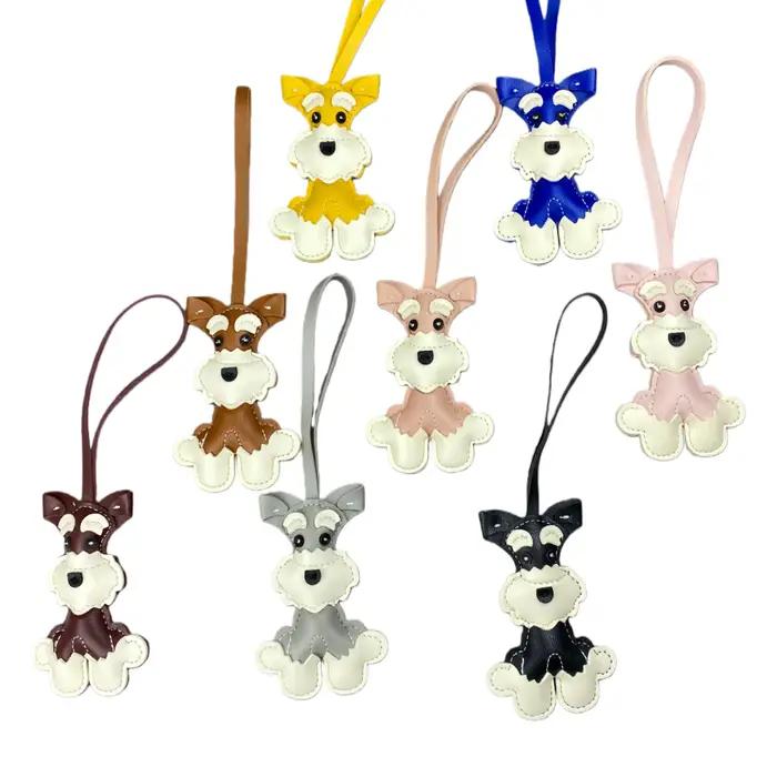 Breloque de sac en cuir PU pour chien Schnauzer, 6 couleurs disponibles, joli porte-clés et accessoire de sac pour chiot en forme d'animal de compagnie