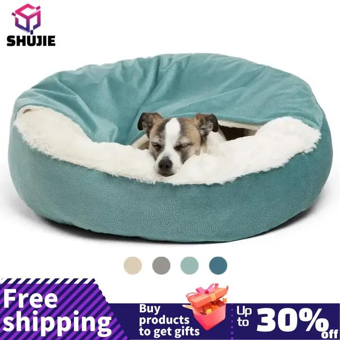 Lit orthopedique pour chien et chat avec couverture a capuche douillette impermeable et resistant a la saleté pour les saisons froides