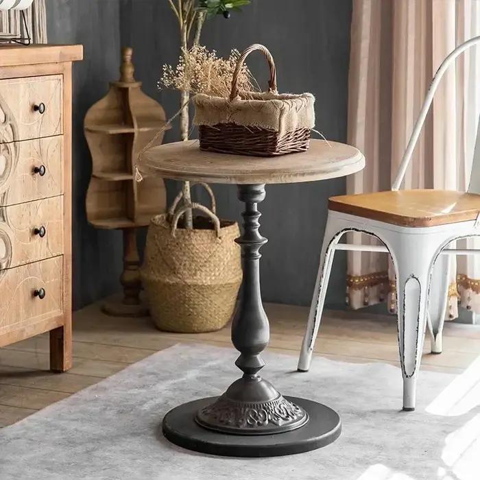 Rétro petit salon Table basse ménage Table ronde fer rond ménage Table en bois massif