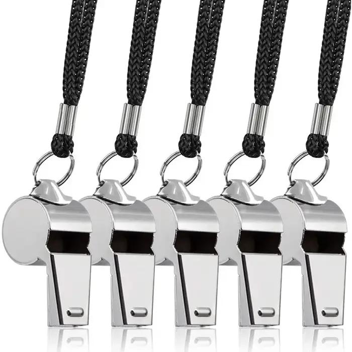 5 paquets de sifflet en acier inoxydable, sifflet métallique fort avec lanière, sifflet d'arbitre pr