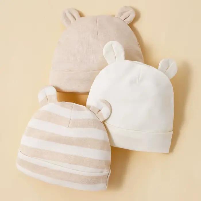 Chapeaux pour bébé unisexe, 3 pièces, abricot, 100% coton, doux, confortables, à la mode et minimali