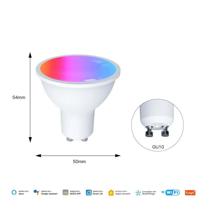 MOES Tuya Matter WiFi GU10 ampoule intelligente lumière LED à intensité variable 16 millions de couleurs rvb C + W lampe