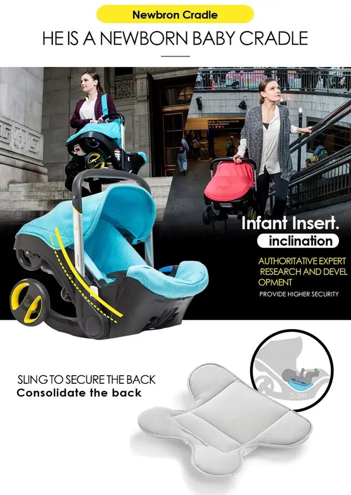 Système de voyage pliable 4-en-1 pour bébé : poussette, siège auto, nacelle, harnais 5 points, prote