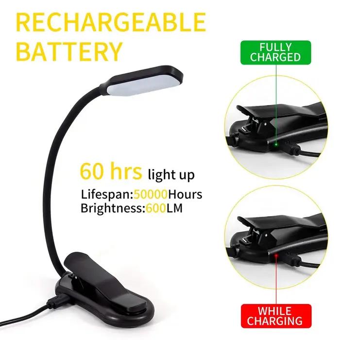 7 LED livre lumière USB Rechargeable lampe de lecture 3 niveaux chaud blanc froid lumière du jour Po