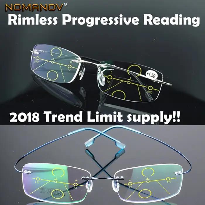 NOMANOV = Lunettes de lecture multifocales progressives sans monture en alliage de titane, vision de