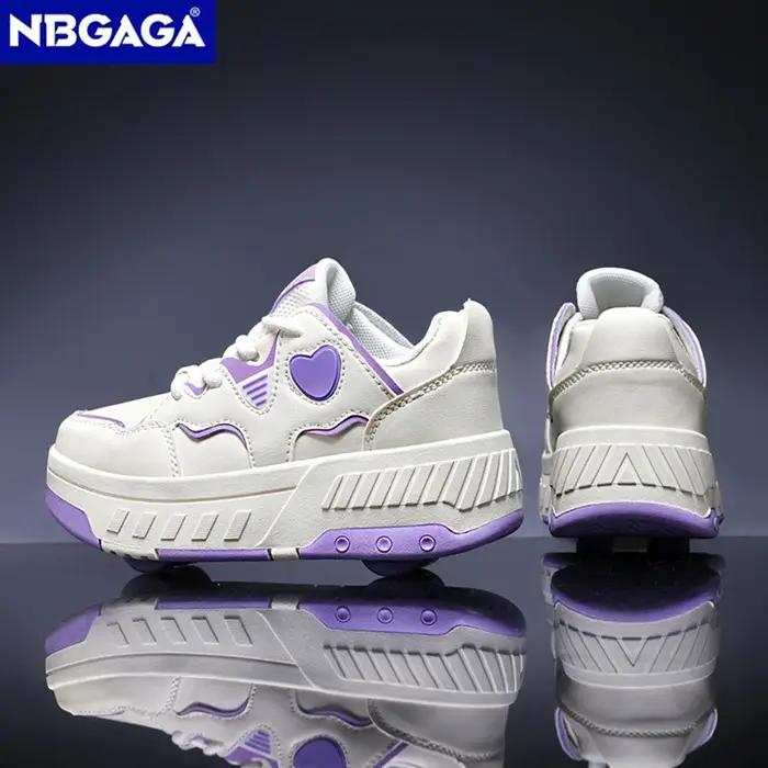 Chaussures de sport à roulettes ultra-légères pour enfants, motif cœur, quatre roues, pour la marche