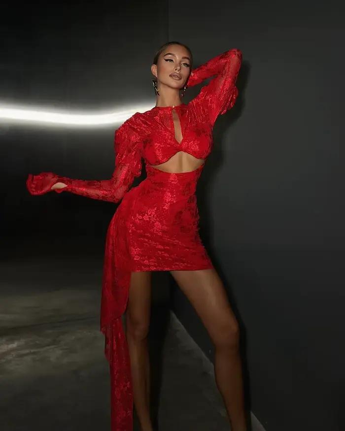 Robe mini sexy à manches longues en nylon et élasthanne pour femmes, décolleté rond, drapé, silhouette gaine, discothèque, fête, anniversaire