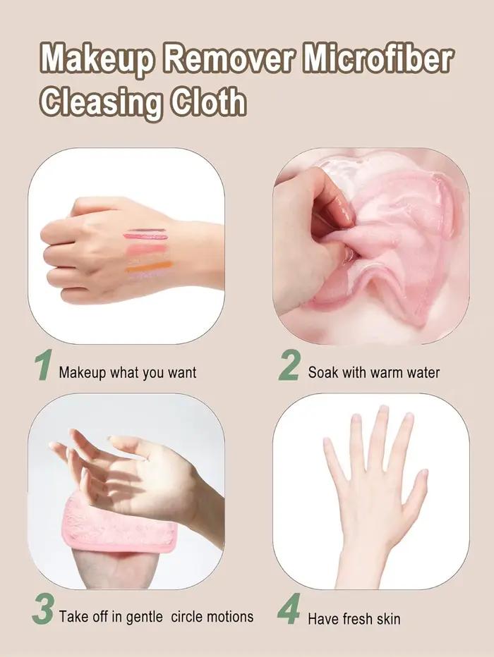Chiffons de visage en microfibre réutilisables, démaquillant, serviettes de maquillage, tampons de n