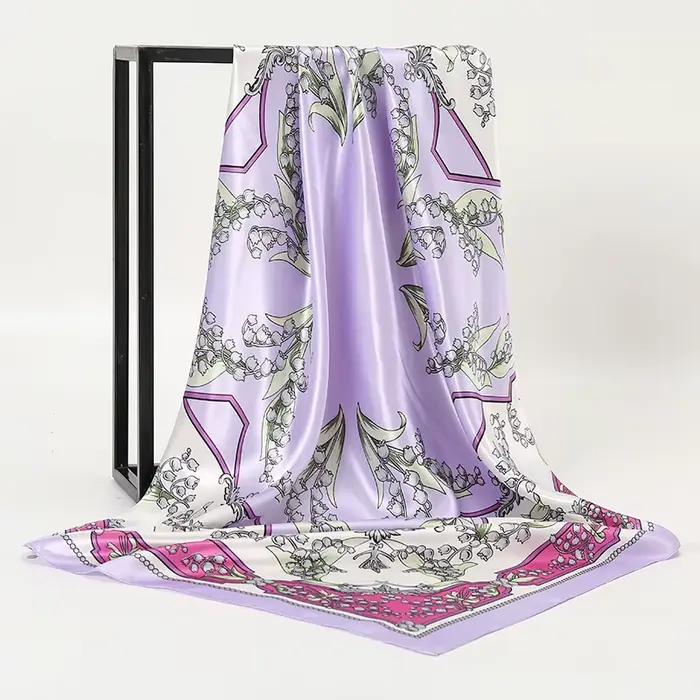 Foulard carré en soie pour femmes, châle imprimé, bandeau en Satin, Hijab, bandes de cheveux, Bandan