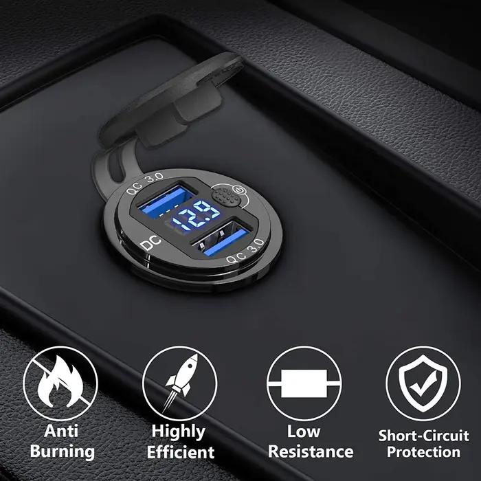 Adaptateur de chargeur automatique QC3.0 36W étanche avec interrupteur de voltmètre, prise de charge