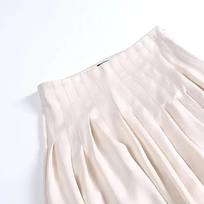 YENKYE printemps 2025 femmes Vintage taille haute côté fermeture éclair jupe plissée femme rue Beige