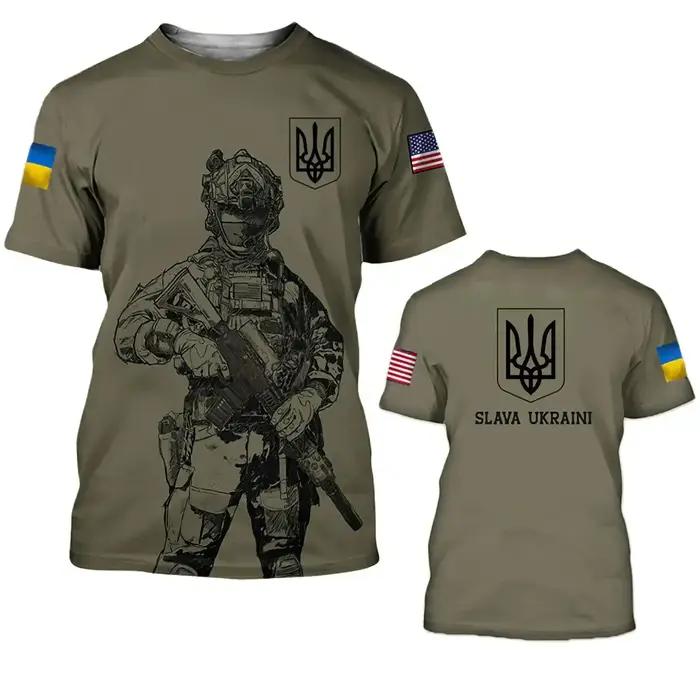 T-shirt Homme Drapeau Ukraine Hauts Camouflage Armée Ukrainienne Manches Courtes Maillot Été Col Rond Oversize